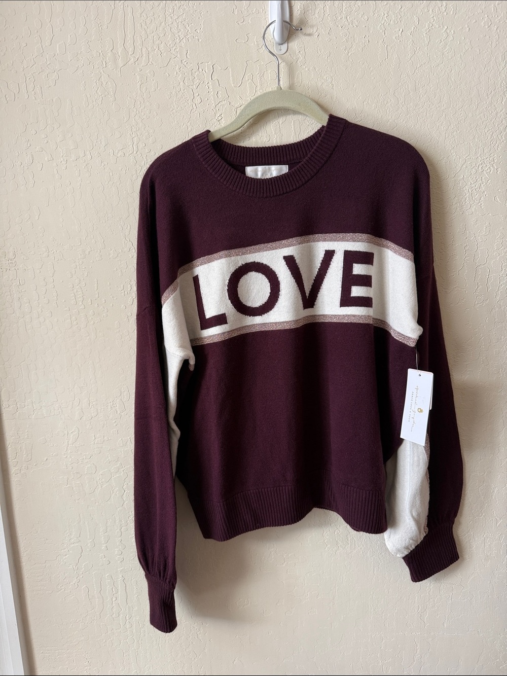 Spiritual Gangster Maroon and Cream LOVE Crewneck Sweater